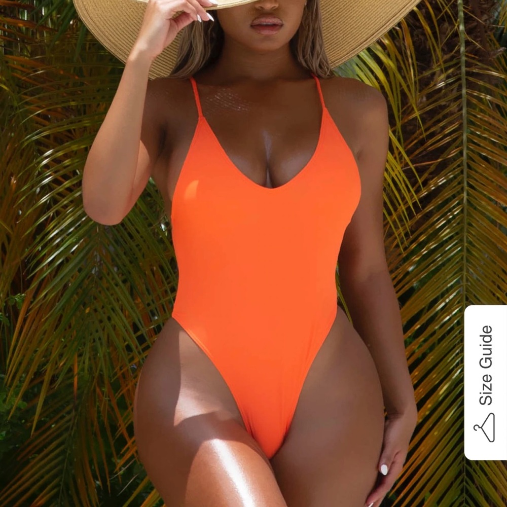 One piece orange bathing suit